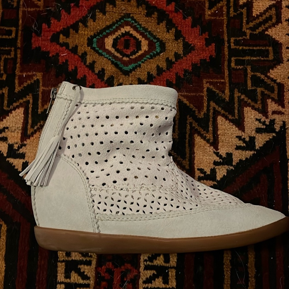 Isabel Marant Basley Tassel-Embellished Wedge Ankle Boots in Bone Suede